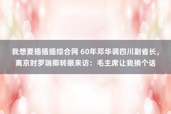 我想要插插插综合网 60年邓华调四川副省长，离京时罗瑞卿转眼来访：毛主席让我捎个话